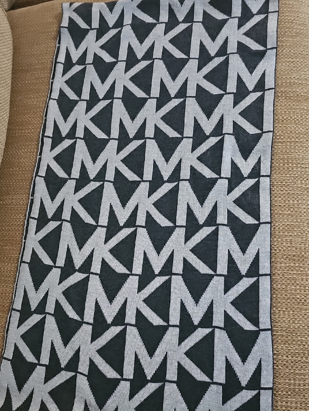 Michael Kors Black and Light Grey MK Jacquard Logo Loop Scarf